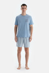 Mavi Melanj Baskı Detaylı Kısa Kollu Tişört Şort Pijama Takımı