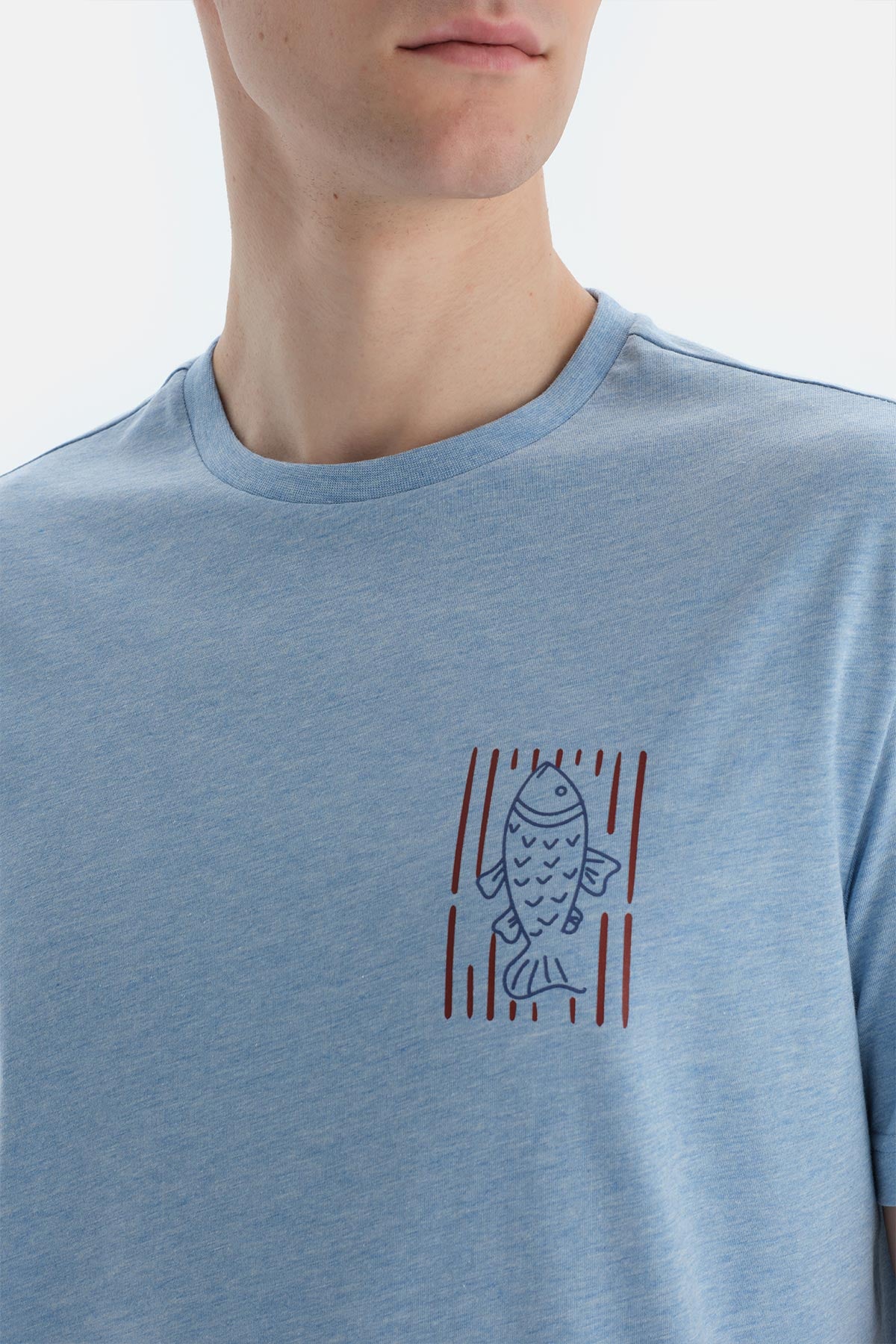 Mavi Melanj Baskı Detaylı Kısa Kollu Tişört Şort Pijama Takımı