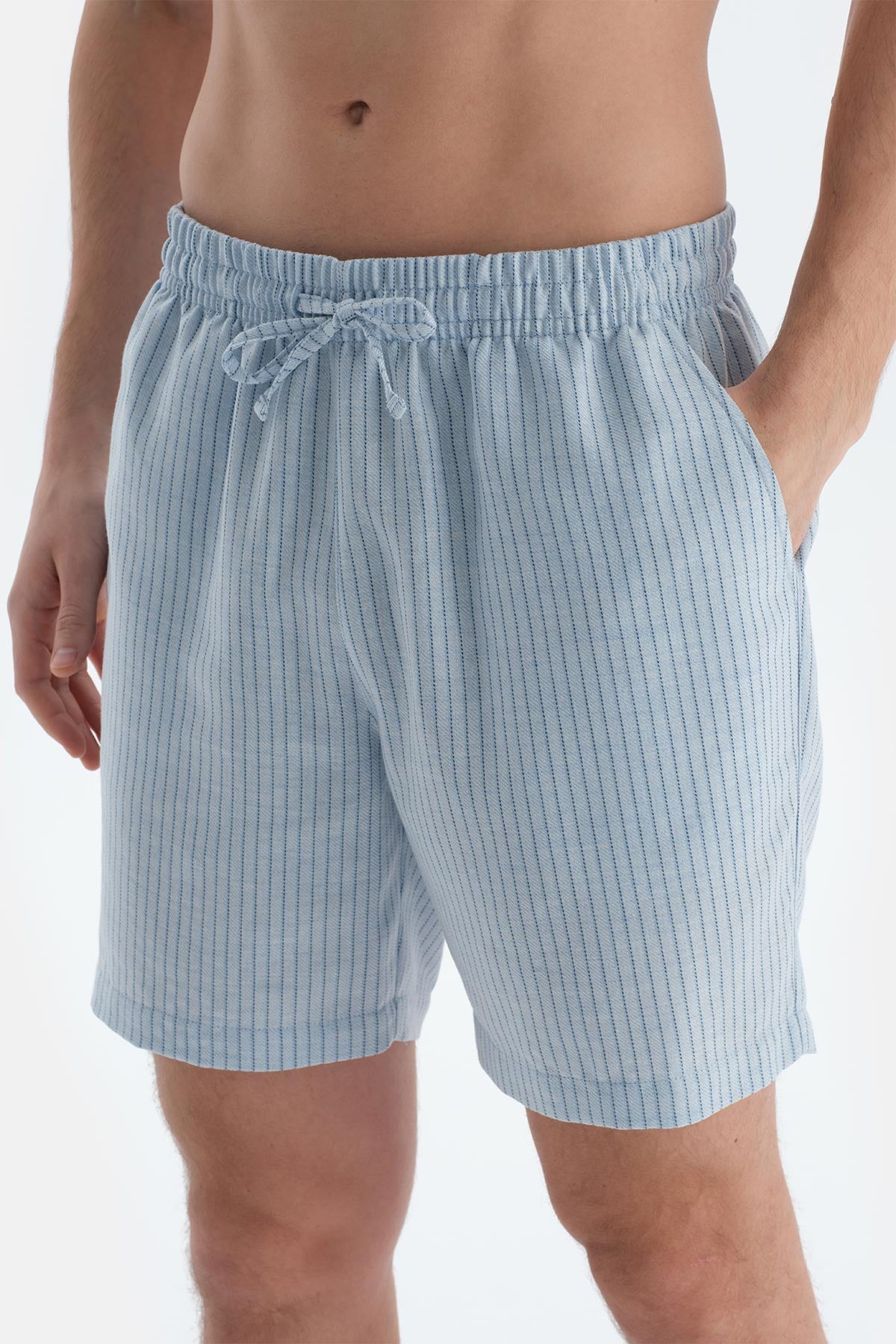 Mavi Melanj Baskı Detaylı Kısa Kollu Tişört Şort Pijama Takımı