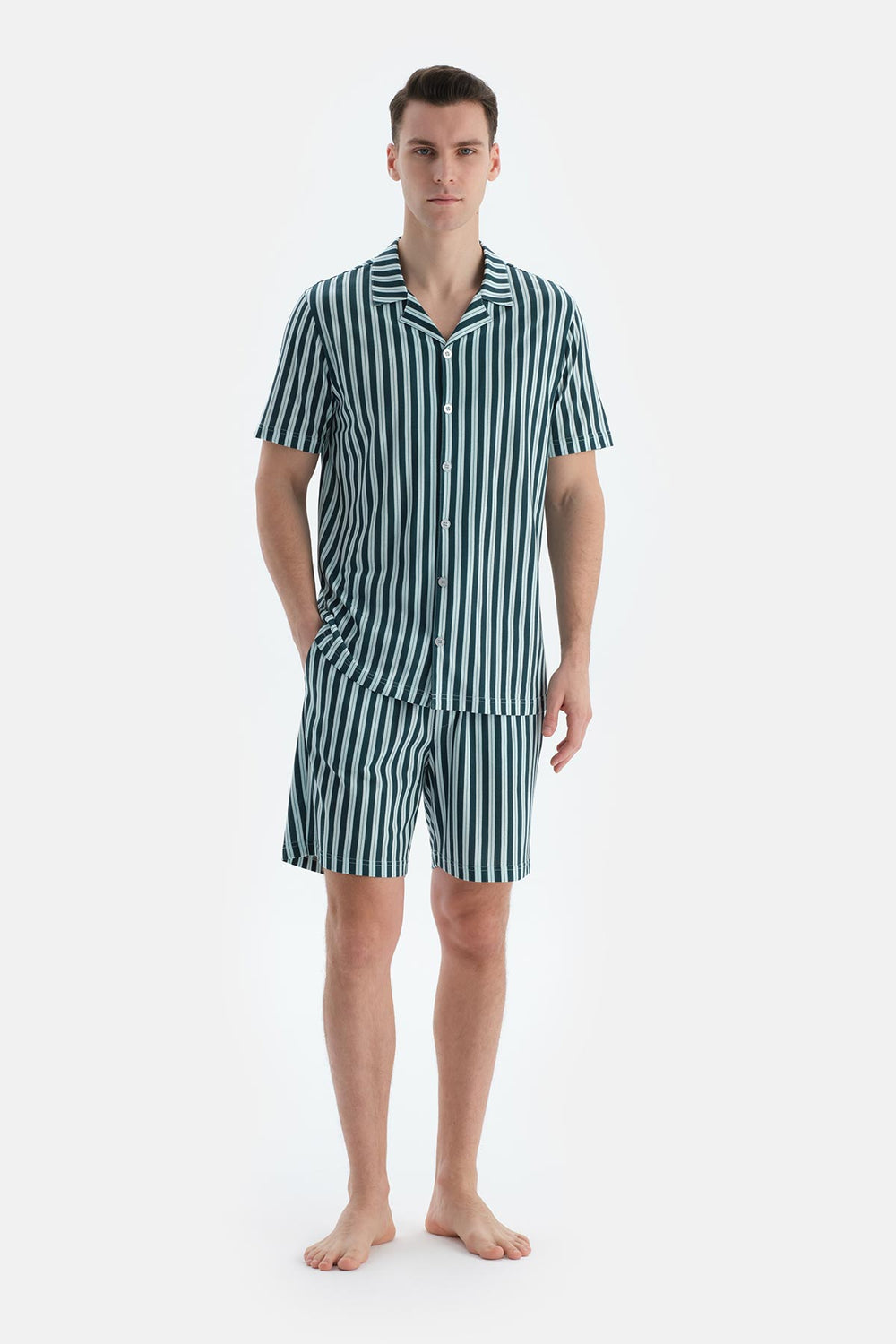 Multicolor Çizgili Gömlek Şort Pijama Takımı