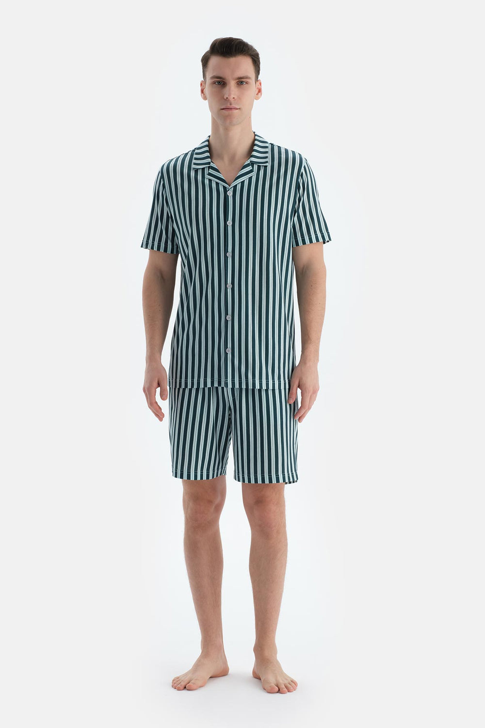 Multicolor Çizgili Gömlek Şort Pijama Takımı