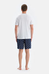 Ekru Baskı Detaylı Bisiklet Yaka Tişört Şort Pijama Takımı