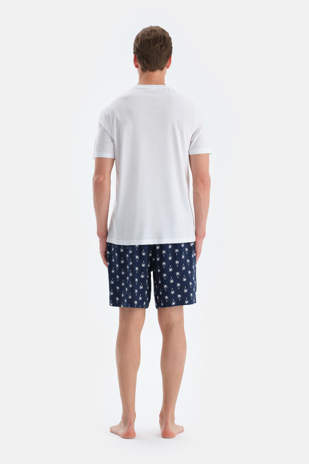 Ekru Baskı Detaylı Bisiklet Yaka Tişört Şort Pijama Takımı