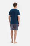 Lacivert Slogan Baskı Detaylı Kısa Kollu Tişört Şort Pijama Takımı