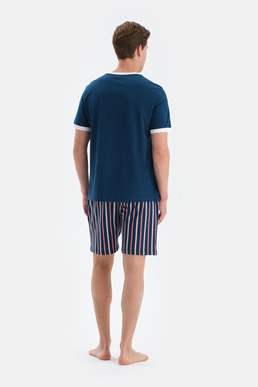 Lacivert Slogan Baskı Detaylı Kısa Kollu Tişört Şort Pijama Takımı