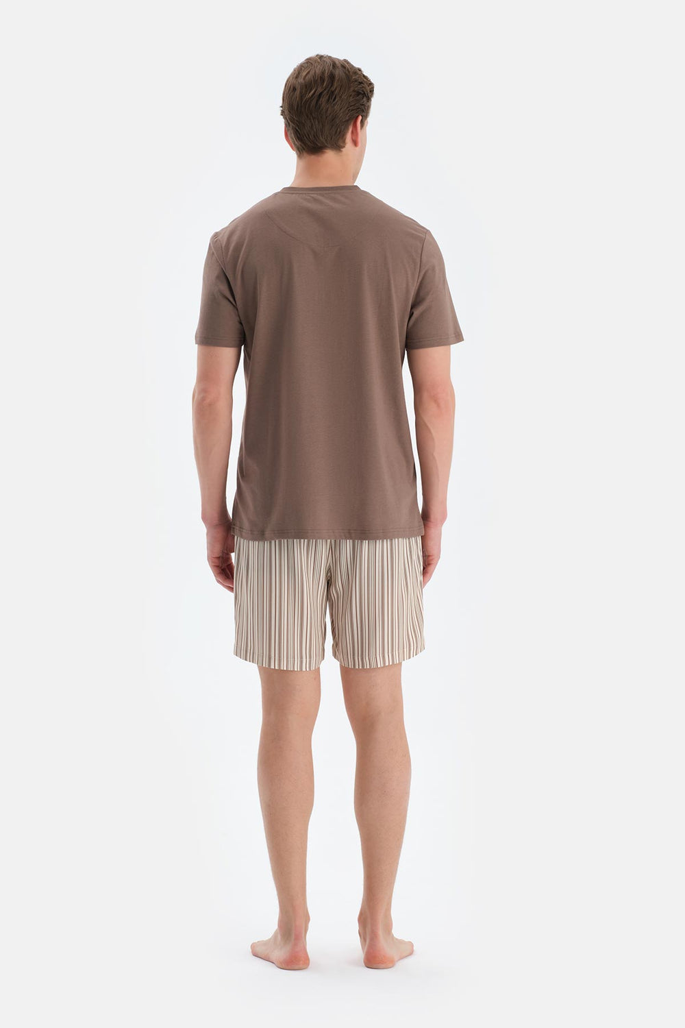 Açık Kahve Yarım Patlı Kısa Kollu Tişört Şort Pijama Takımı