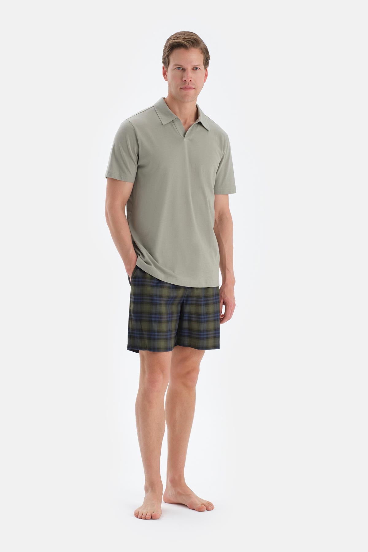 Açık Yeşil Polo Yaka Tişört Şort Pijama Takımı