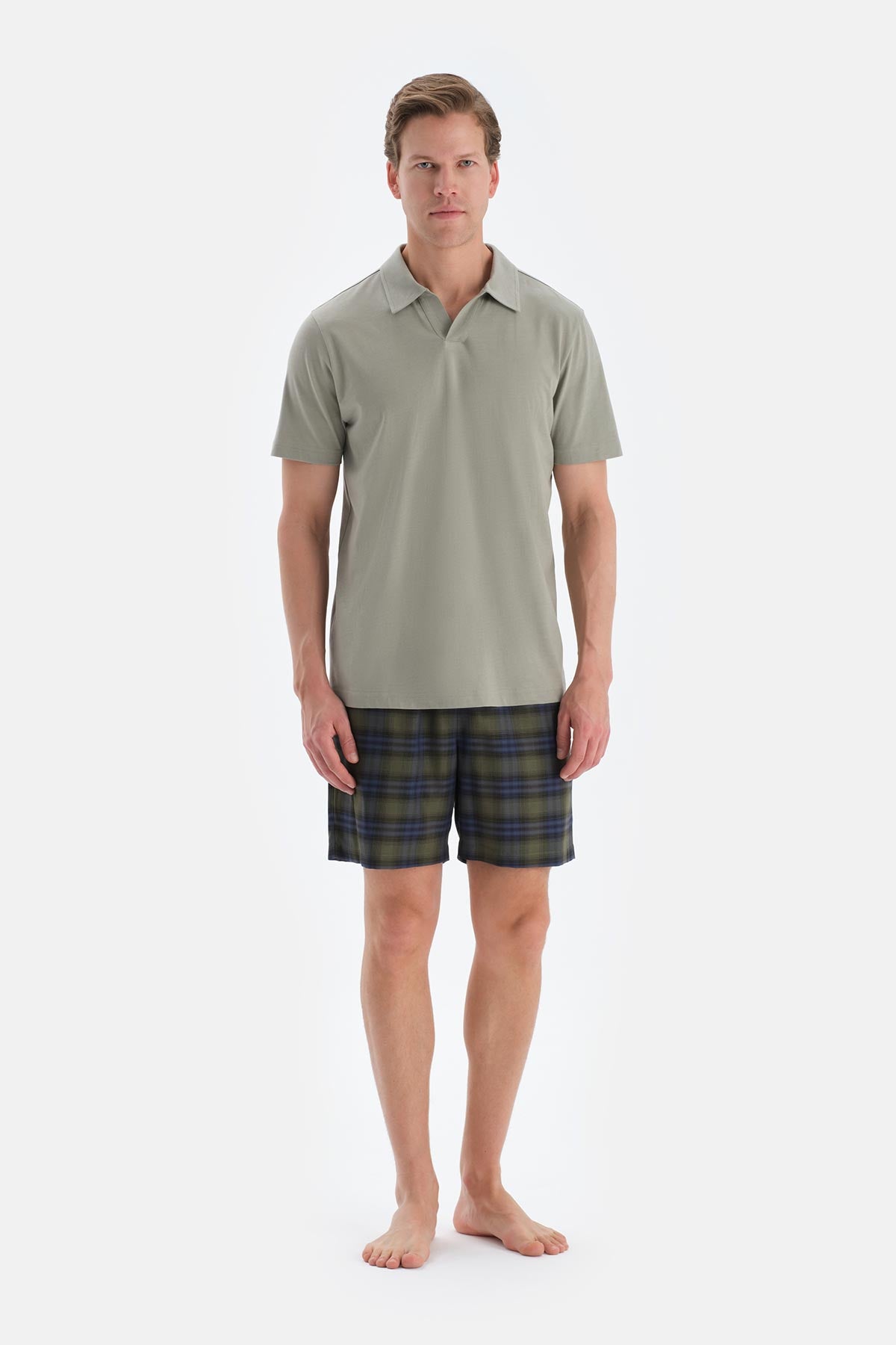 Açık Yeşil Polo Yaka Tişört Şort Pijama Takımı