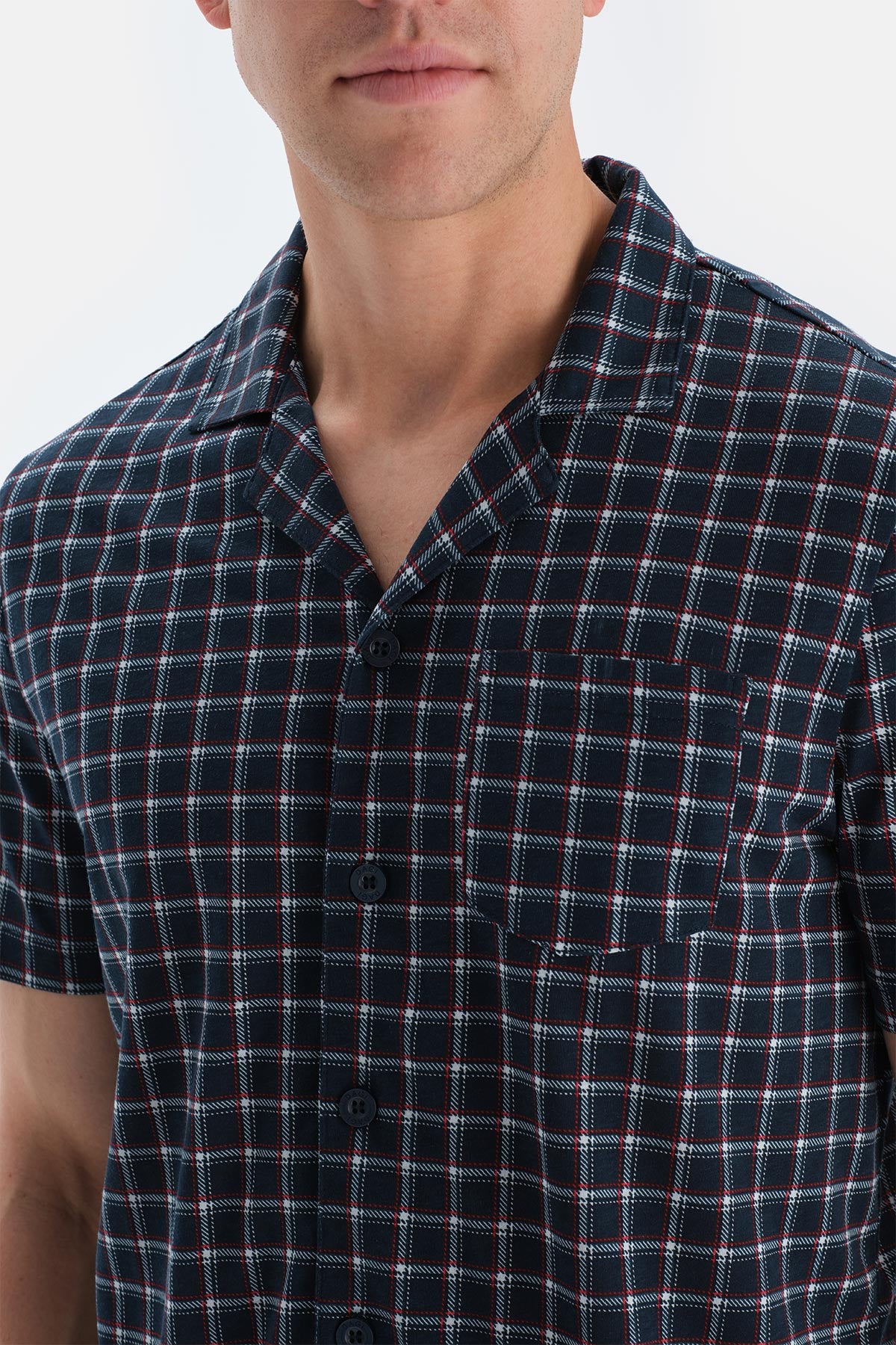 Lacivert Ekoseli Gömlek Şort Pijama Takımı