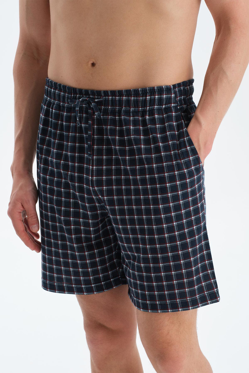 Lacivert Ekoseli Gömlek Şort Pijama Takımı