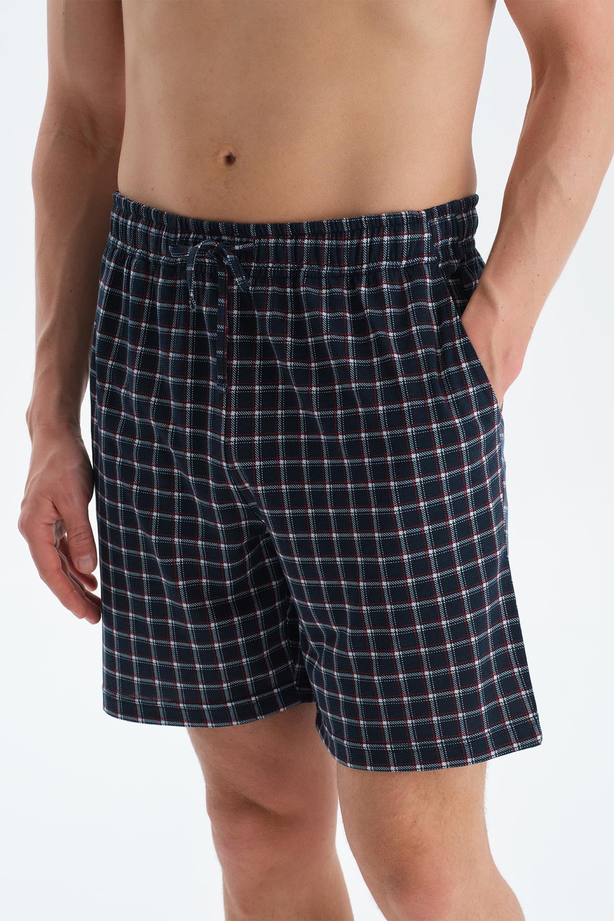 Lacivert Ekoseli Gömlek Şort Pijama Takımı