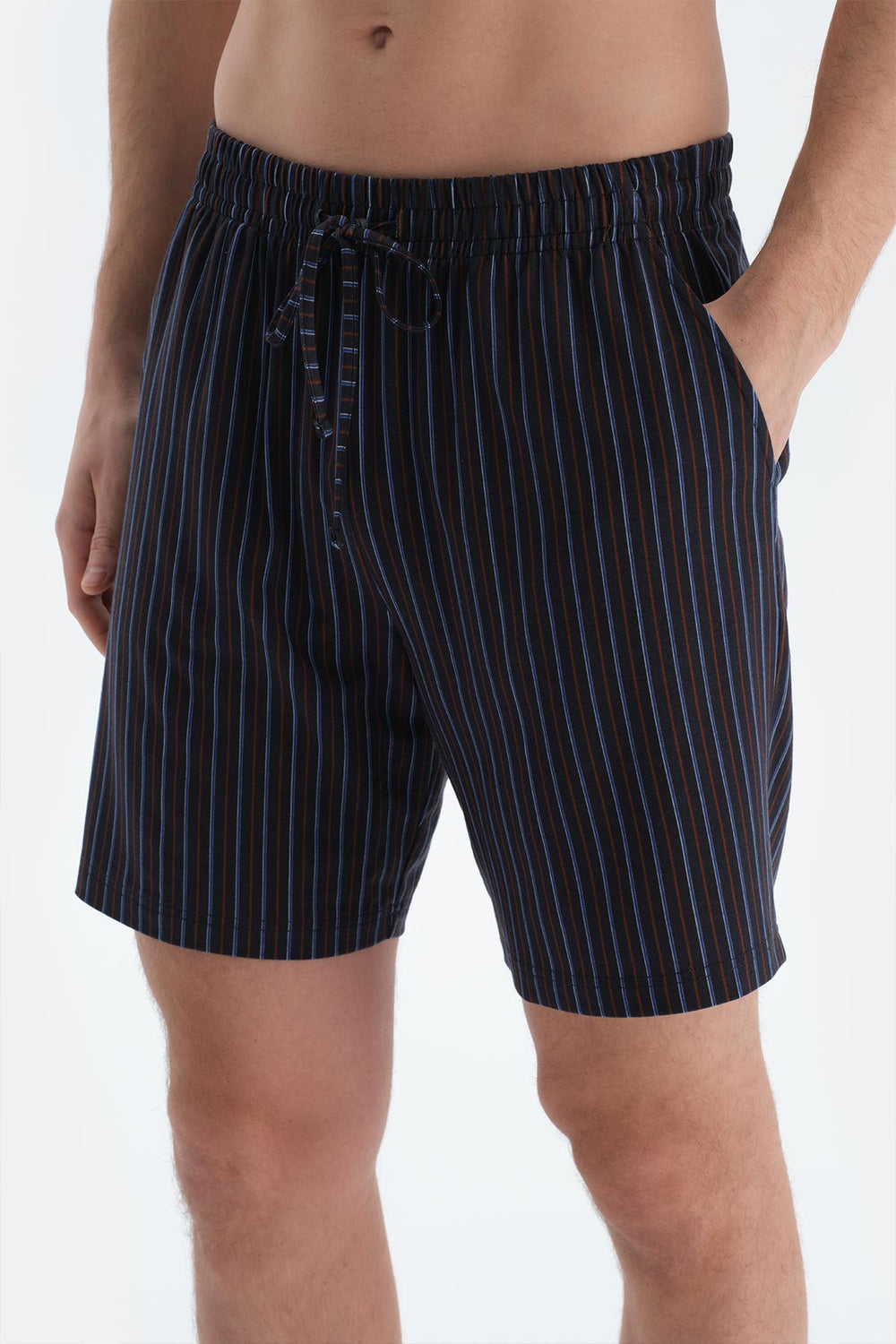 Lacivert Çizgili Gömlek Şort Pijama Takımı