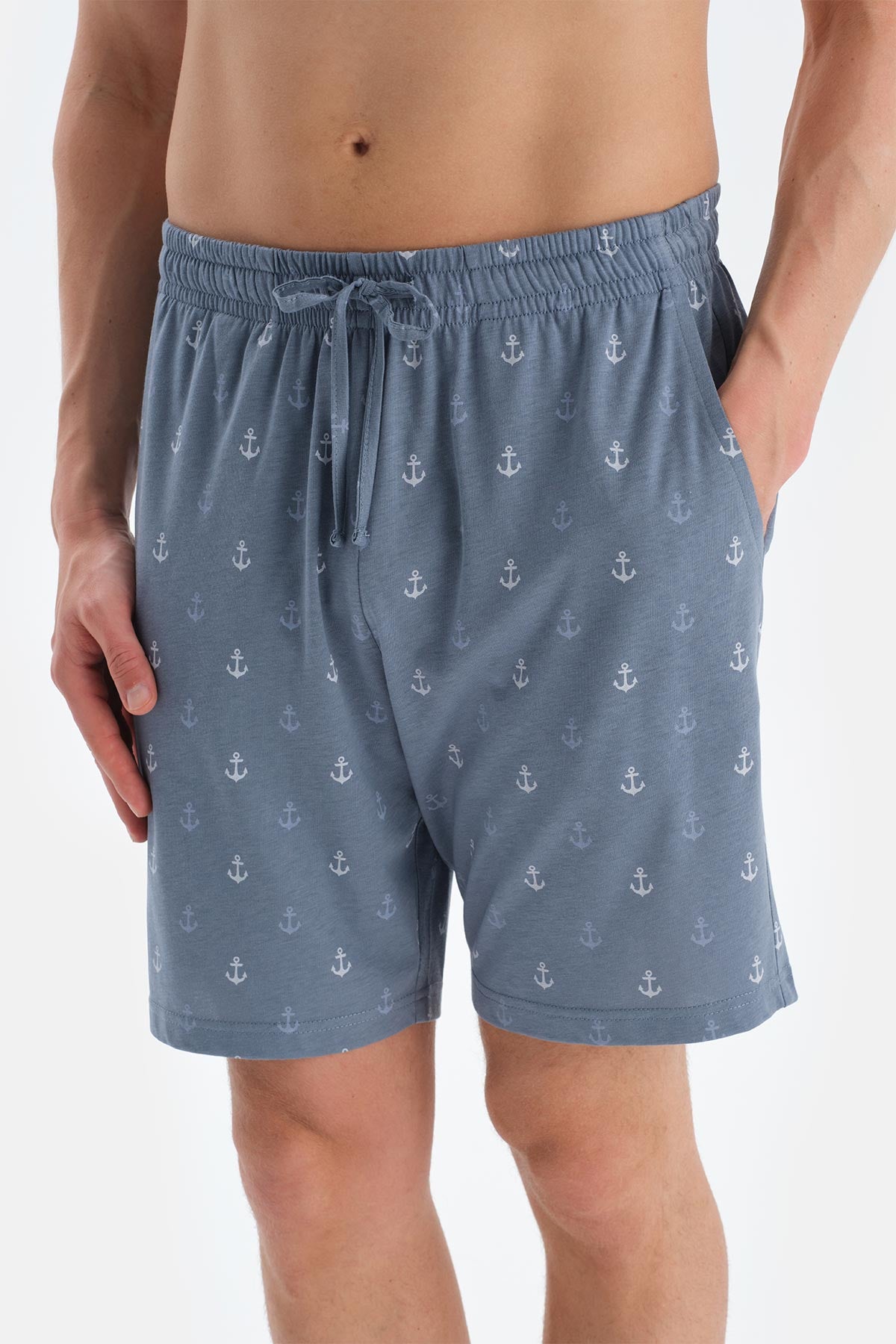 Açık Mavi Baskı Detaylı Kısa Kollu Tişört Şort Pijama Takımı