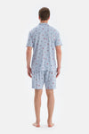 Açık Mavi Metraj Baskılı Gömlek Şort Pijama Takımı