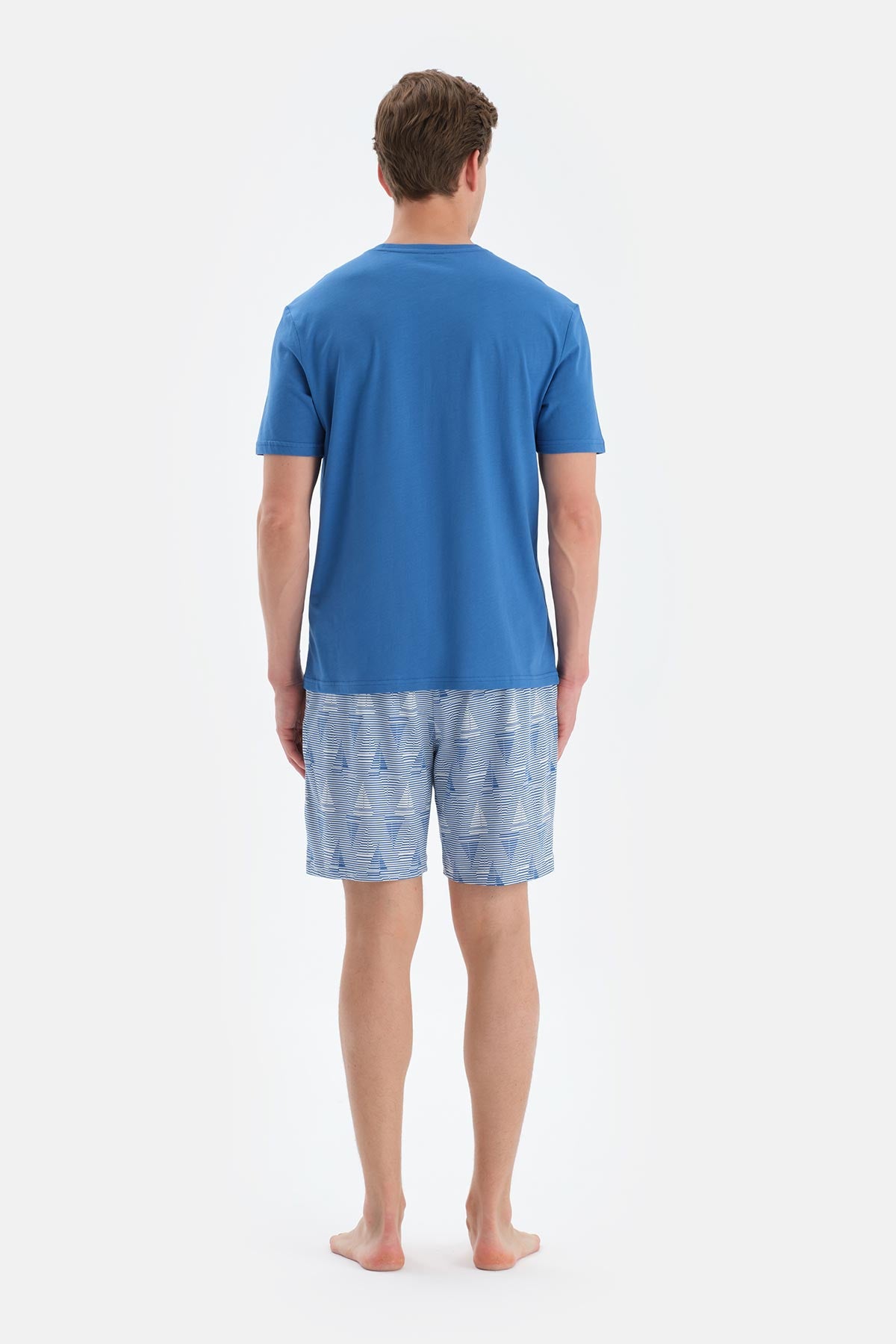 Sax Mavisi Bisiklet Yaka Kısa Kollu Tişört Şort Pijama Takımı