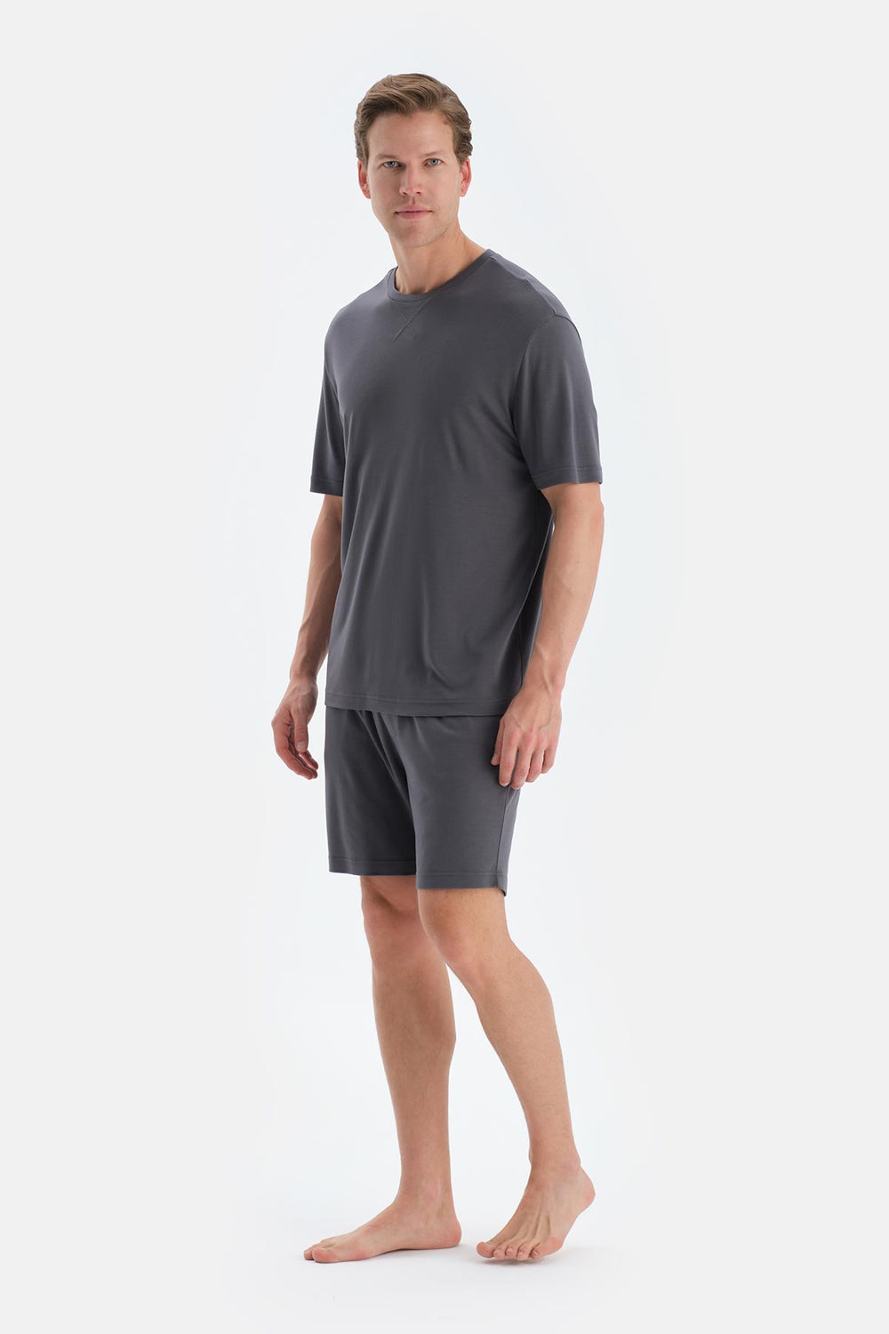 Füme Cool Touch Dikiş Detaylı Tişört Şort Pijama Takımı