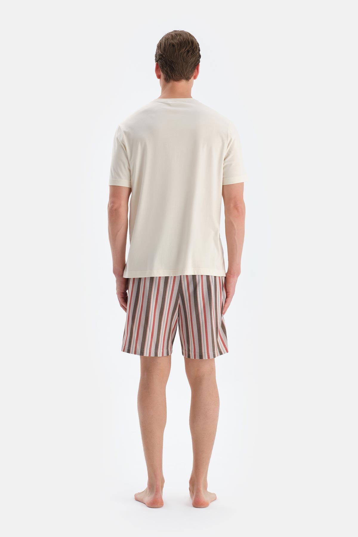 Ekru Kısa Kollu Tişört Şort Pijama Takımı