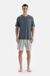 Indigo Pat Ve Fleto Cep Detaylı Tişört Şort Pijama Takımı