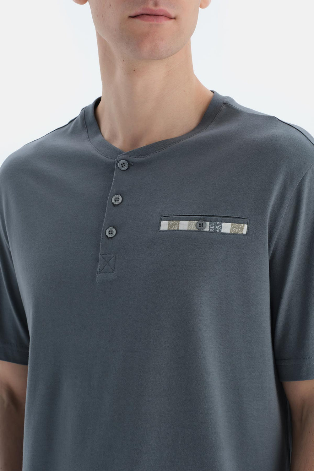 Indigo Pat Ve Fleto Cep Detaylı Tişört Şort Pijama Takımı