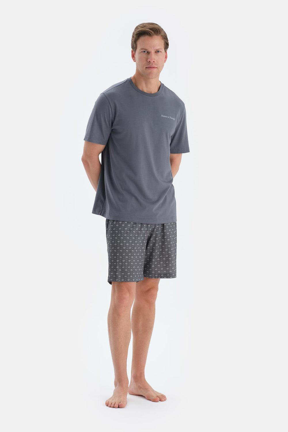 Indigo Baskı Detaylı Kısa Kollu Tişört Şort Pijama Takımı