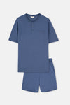 Indigo Pat Ve Cep Detaylı Tişört Şort Takım