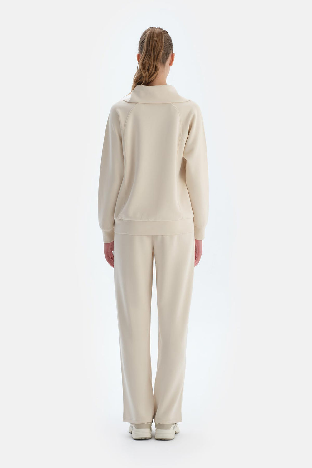 Ekru Kadın Yarım Fermuarlı Modal Sweatshirt