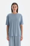 Açık Mavi Kadın Modal Yırtmaç Detaylı Tişört