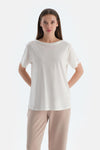 Kırık Beyaz Kadın Lyocell Karışımlı Tişört