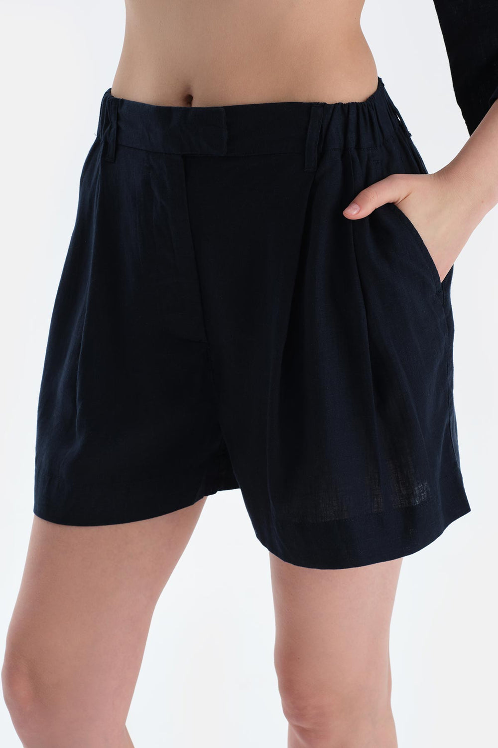 Lacivert Keten Dokuma Şort