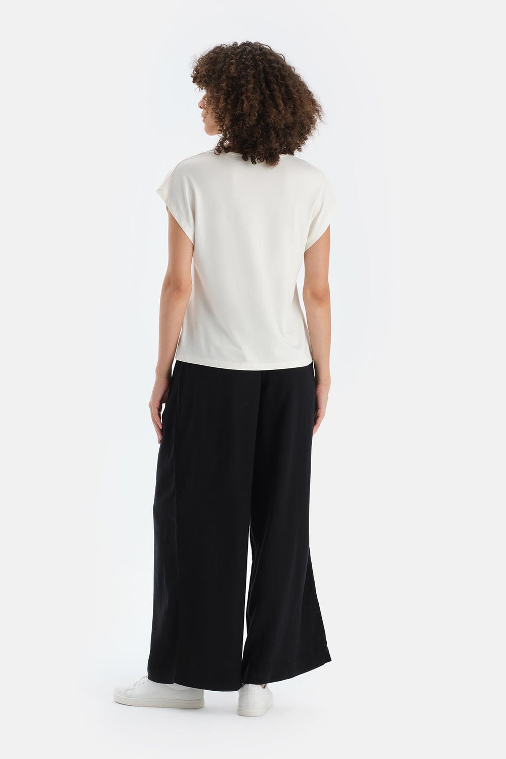 Siyah Keten Lyocell Karışımlı Dokuma Pantalon