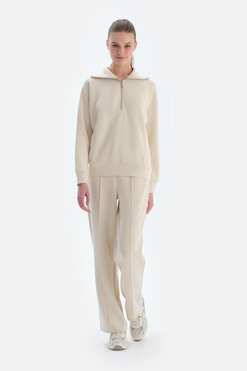 Ekru Kadın Nervürlü Modal Eşofman Altı