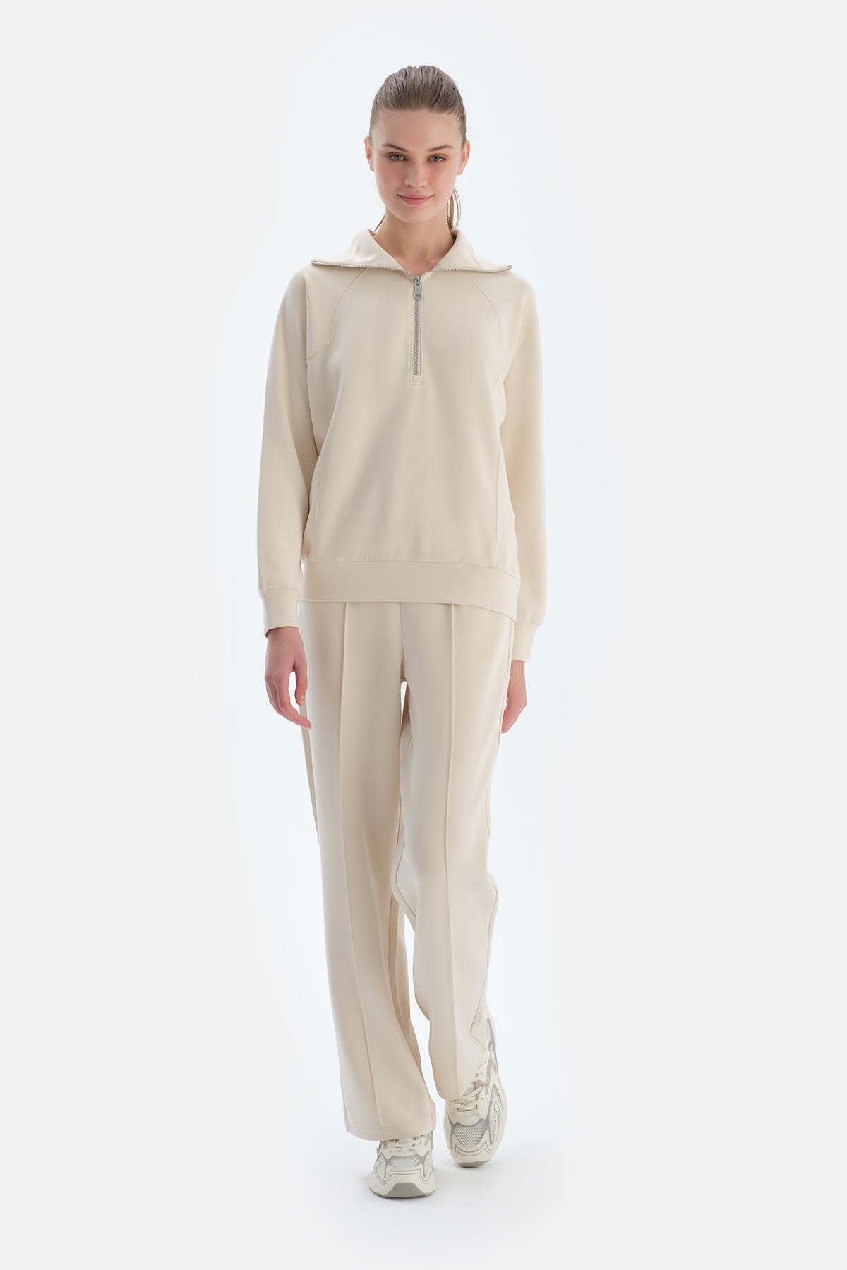 Ekru Kadın Nervürlü Modal Eşofman Altı