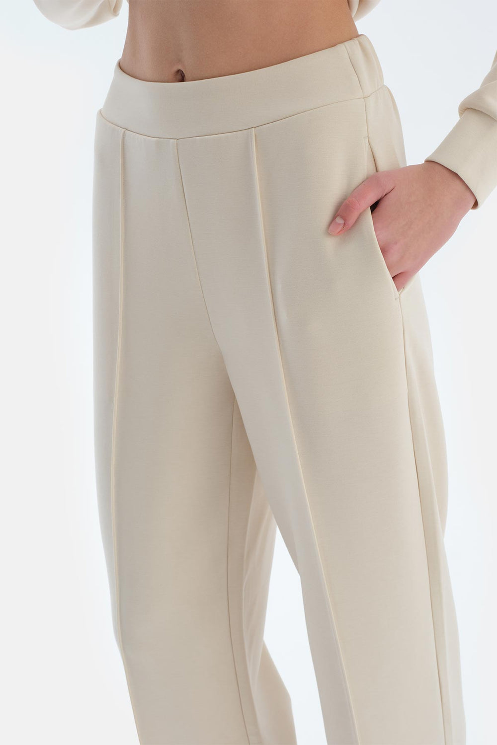 Ekru Kadın Nervürlü Modal Eşofman Altı