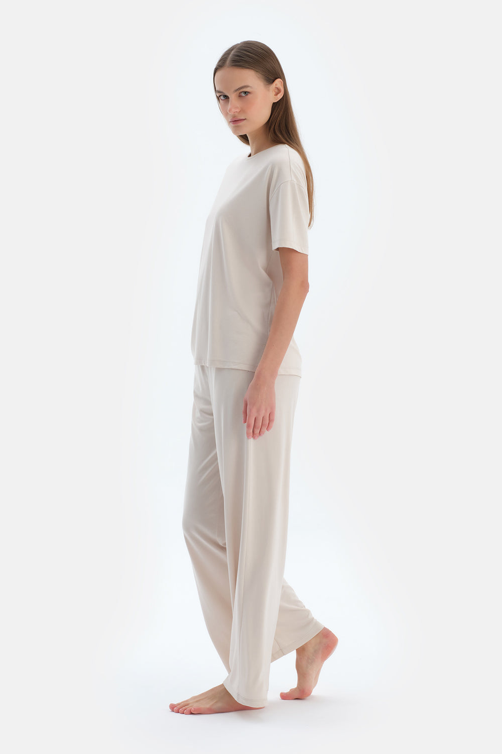 Krem Cepli Basıc Modal Pantolon