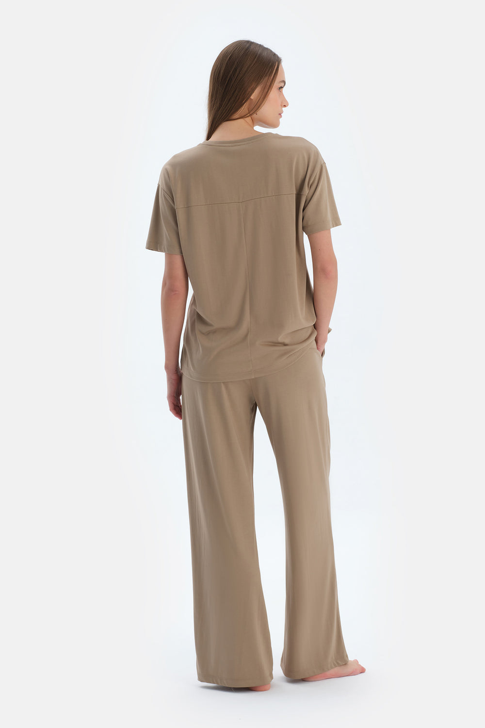 Sütlü Kahve Cepli Basıc Modal Pantolon