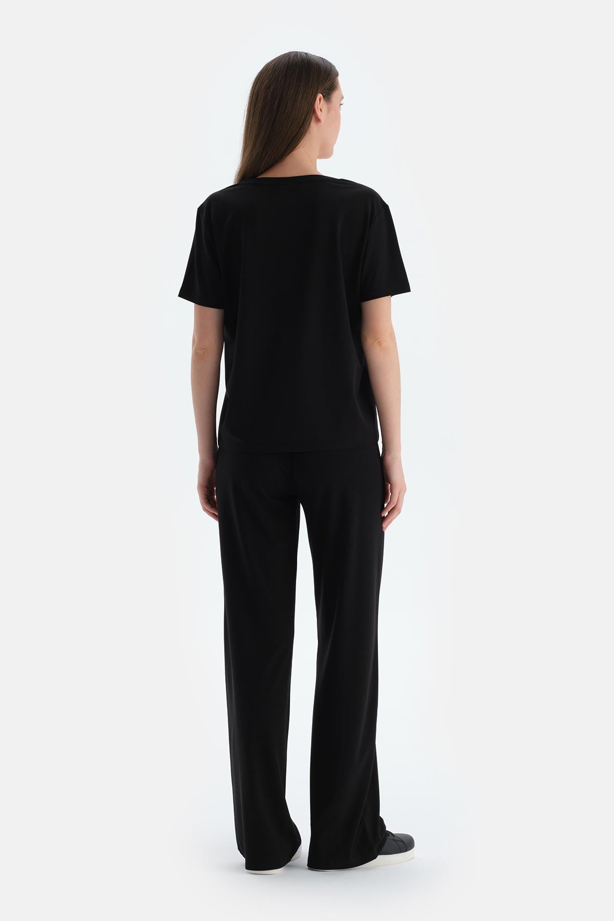 Siyah Pile Detaylı Pantolon