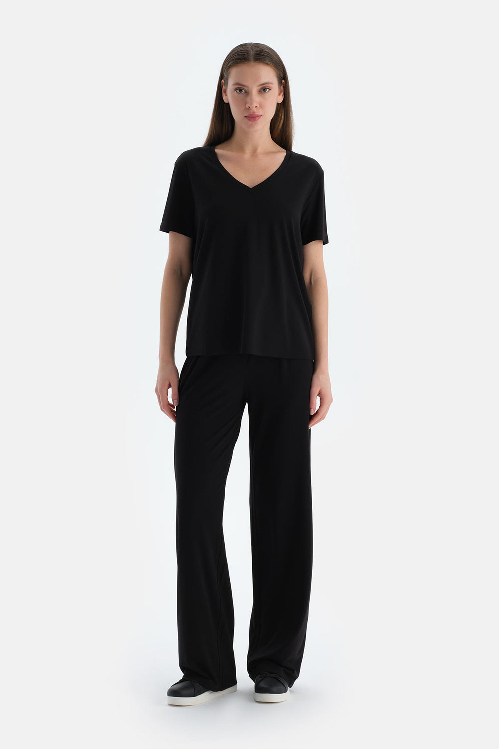 Siyah Pile Detaylı Pantolon