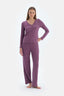 Purple LACE GARNISHED VISCOSE T-SHIRT TROUSERS PAJAMA SET
