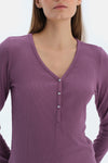 Purple LACE GARNISHED VISCOSE T-SHIRT TROUSERS PAJAMA SET