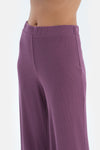 Purple LACE GARNISHED VISCOSE T-SHIRT TROUSERS PAJAMA SET