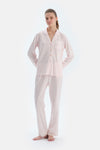 Açık Pembe Metraj Kalp Baskılı Gömlek Pantolon Pijama Takımı