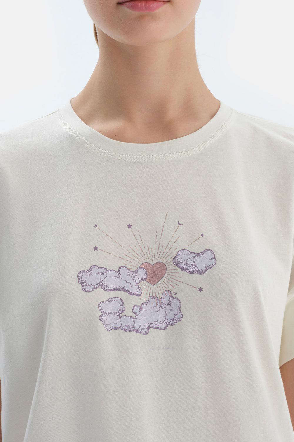 Ekru Baskı Detaylı Kısa Kollu Tişört Pantolon Pijama Takımı