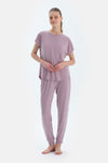 Açık Lila Düşük Kollu Modal Tişört Pantolon Pijama Takımı