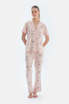 Pembe Metraj Baskılı Penye Modal Gömlek Pantolon Pijama Takımı