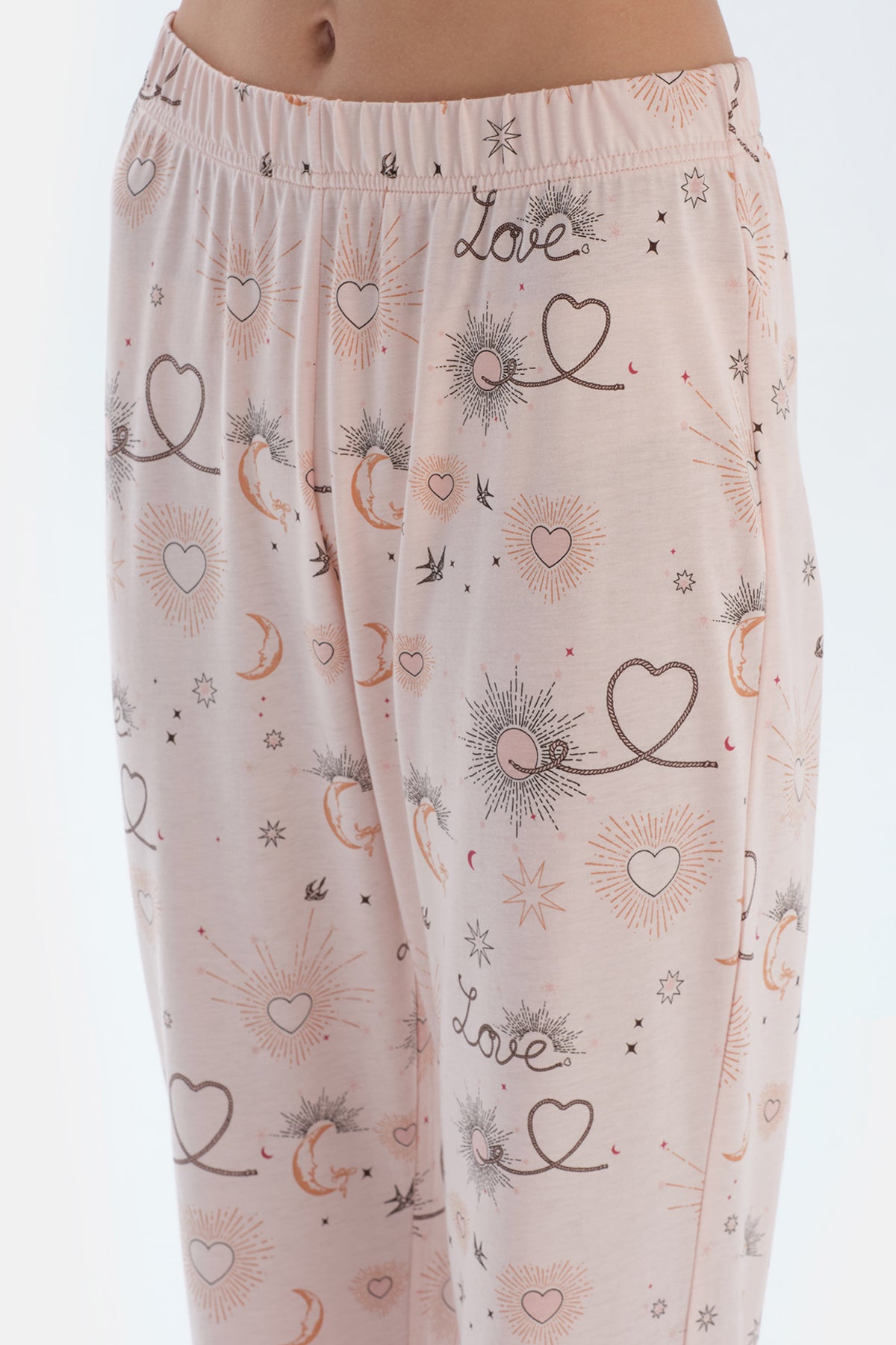 Pembe Metraj Baskılı Penye Modal Gömlek Pantolon Pijama Takımı