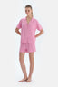 Pembe Biye Ve Nakış Detaylı Viskon Gömlek Şort Pijama Takımı