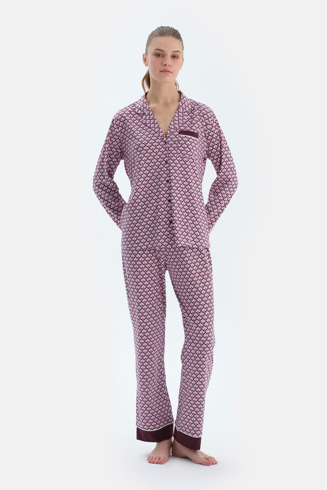 MULTICOLOR LACE GARNISHED VISCOSE T-SHIRT TROUSERS PAJAMA SET