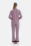 MULTICOLOR LACE GARNISHED VISCOSE T-SHIRT TROUSERS PAJAMA SET