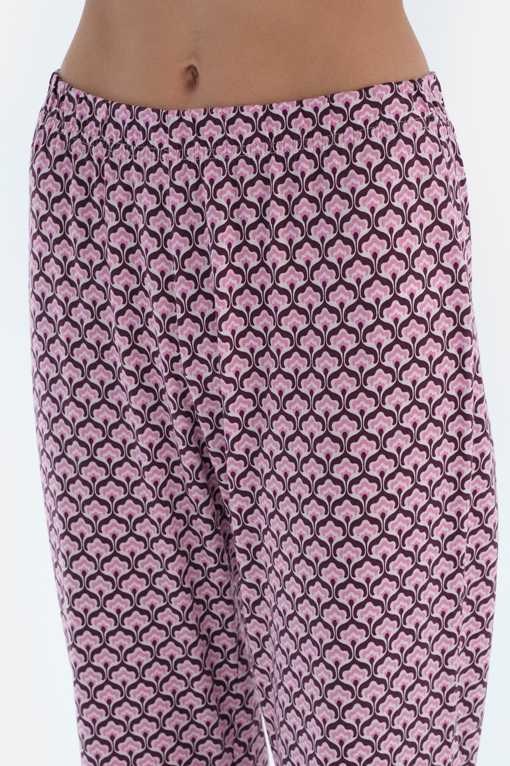 MULTICOLOR LACE GARNISHED VISCOSE T-SHIRT TROUSERS PAJAMA SET