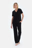 Black SHORT SLEEVE V-NECK BASIC VISCOSE T-SHIRT PANTS PAJAMA SET